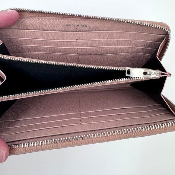 YSL Laurent Pink Sakura Chevron Zippy Continental Wallet SHW Full Set - Picture 7 of 8